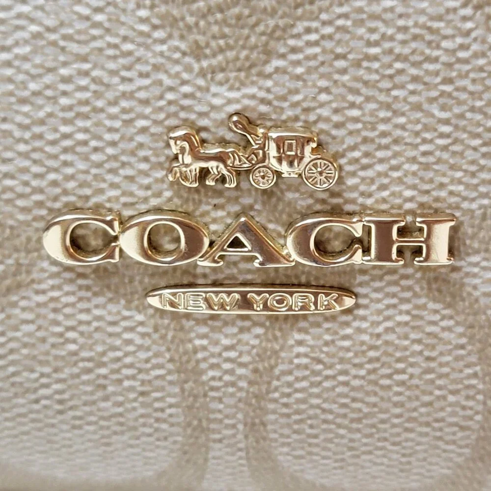 COACH Signature Canvas Mini Backpack Khaki Pink Leather Trim Bag - Picture 5 of 11